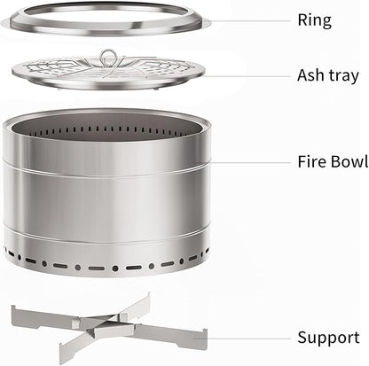 22 inch Smokeless Fire Pit with Carry Bag, Stainless Steel Outdoor Smokeless Firepit, Wood Burning Fire Pits for Camping, Bonfire,Low Smoke Firepit for Outside(Silver)