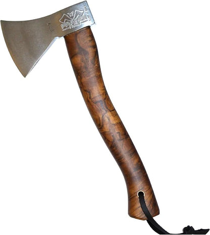 Prandi Axes German C45 Forged Carbon Steel Hatchet - Briar Hickory Handle with Leather String - Ideal for Camping, Travel and Bushcraft - 14" L x 6" W, 600g Polished Head 3.003.06.AH - No Sheath