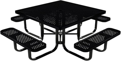 COATEDOUTDOORFURNITURE Heavy-Duty Portable Outdoor Kids Table with Umbrella Hole, Punched Steel Kids Picnic Table, Commercial-Grade, Made in America (46 in, Square, Childrens, Black)