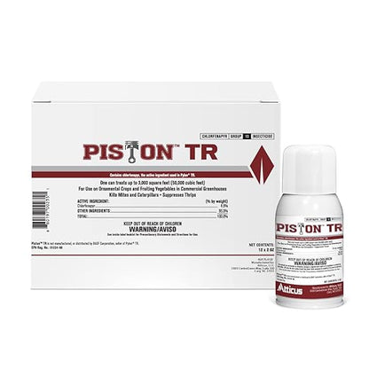 Atticus Piston TR Greenhouse Fogger (12 Pack) - Total Release Chlorfenapyr Insecticide/Miticide - Controls Mites, Thrips, Caterpillars, and Adult Fungus Gnats