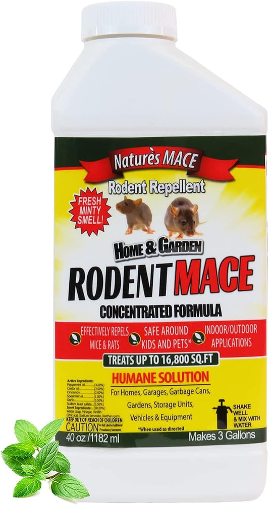 Nature’s MACE Rodent Repellent 40oz Concentrate, Covers 16,800 Sq. Ft.,Repel Mice & Rats, Keep Mice, Rats & Rodents Out of Home, Garage, Attic, and Crawl Space, Safe to Use Around Cildren & Pets