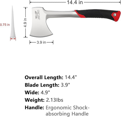 JXE JXO 14.4" Camping Hatchet with Full Tang Forged Construction & Ergonomic Shock Absorbing Grip, Hatchet Axe with Nylon Sheath (Red