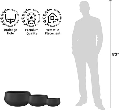 Kante 16.9" Dia Round Concrete Bonsai Planters, Outdoor Indoor Garden Plant Pot with Drainage Hole for Home, Patio, Garden, Black