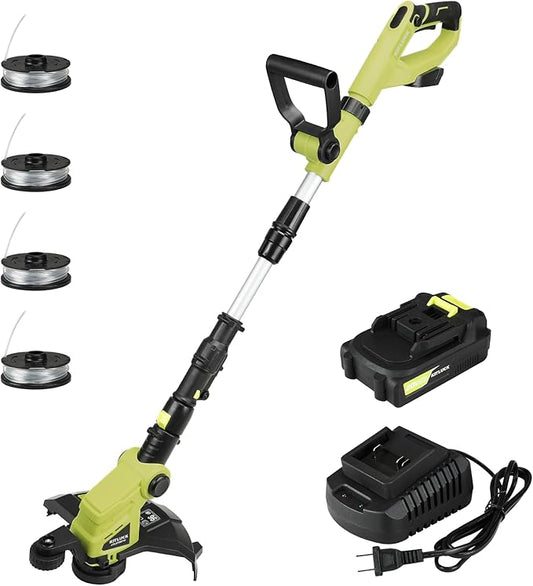 KITLUCK 20V Cordless Grass Trimmer, Electric Lawn Mower Weed Cutter with Auto Line Feed, 12-inch String Trimmer Edger Lawn Tool with 4 PCS Spool Line and 2.0Ah Battery for Lawn Care, Yard, Garden
