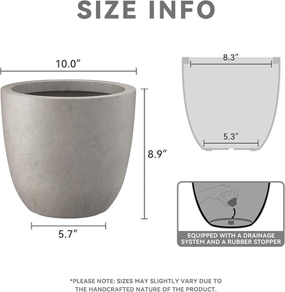 Kante 10 Inch Dia Round Concrete Planter, Indoor Outdoor Large Plant Pot with Drainage Hole and Rubber Plug for Home Patio Garden, Buff Concrete