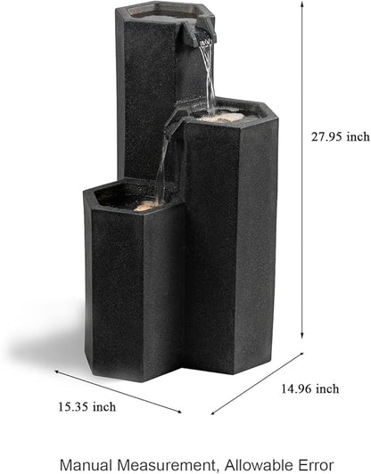 27.95" H Outdoor Water Fountain Made with Eco-Friendly Recyclable Materials, Polyethylene Cascading Waterfall Fountain, Garden Waterfall Decor with LED Light & Pump for Patio, Backyard