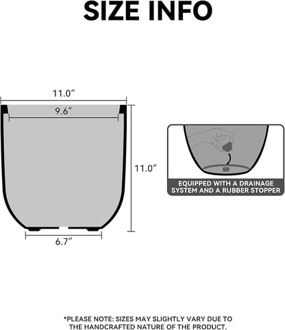 Kante 11.0" Round Concrete Planter, Large Cylinder Plant Pot with Curved Bottom and Drainage Hole, for Indoor and Outdoor Use – Garden or Patio, Black Finish with Warm Brown Interior