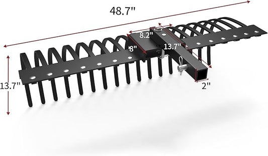 YITAMOTOR 4FT Tractors Rake 17 Pine Straw Rake Fits 2" Receiver for Lawn Tractors or ATV/UTV