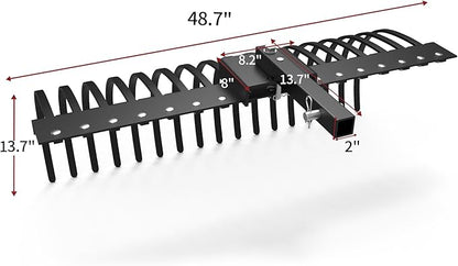 YITAMOTOR 48" Tow Behind Landscape Rake, 2" Receiver Lown Dethatcher Rack with 17 Steel Tines for ATV/UTV & 3-Point Hitch Systems Tractor, for Leaves, Debris, Grass, Pine Needles
