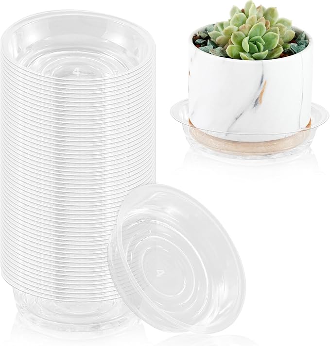 100 Pack 4 Inch Plant Saucer Clear Plant Saucers for Indoors Flower Pot Saucers Small Plants Plate Dish Succulent Pot Saucer Plants Trays for Pots Bulk Plastic Tray for Flower Cactus Nursery Pots