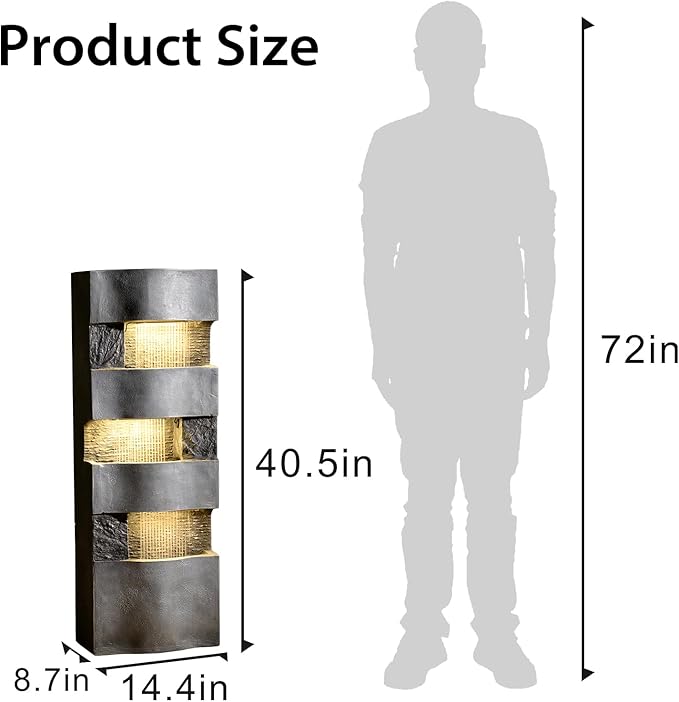 40.5''H Garden Water Fountain Outdoor,4 Tiered Floor Standing Waterfall Outdoor Fountains with LED Lights for Garden, Patio, Backyard, Deck, Porch and Home Art Decor