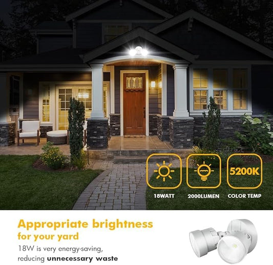 LUTEC P6221W 2000 Lumen 18 Watt 28 LED Dual-Head Flood Light Outdoor, Waterproof Exterior Security Wall Light for Patio, Garden,Yard-White