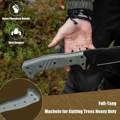 Machete w Kydex Sheath, 15'' Camping Machetes for Cutting Trees Heavy Duty,DC53 Steel Blade - 62 HRC, Full Tang Survival Machete w Firestarter, Non-Slip Handle, Ideal for Yard Work, Hunting,Outdoor