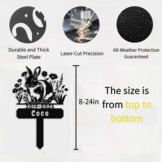 Custom Rabbit Grave Marker,Personalized Bunny Memorial Garden Stake,Pet Memorial Gift,Remembrance Stake,Loss of Bunny,Sympathy Sign Rabbit 8inch