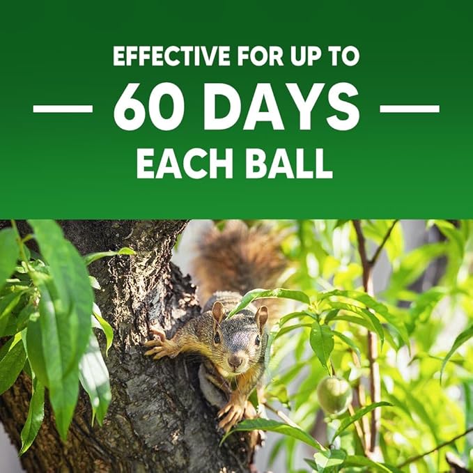 Squirrel Repellent, Chipmunk Repellent Outdoor, Squirrel Deterrent Balls, Safe for Garden, Attic, Bird Feeders, Garage, Lasting 60 Days-8 Packs