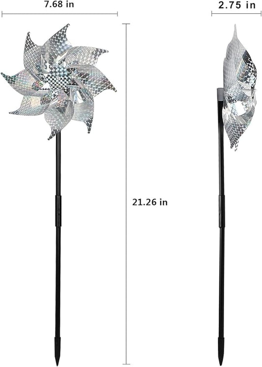 15 Pack Reflective Pinwheels with Stakes, 18.5" Plastic Bird Blinder Sparkly Pin Wheel Scare Birds and Animals Away Spinner Pinwheels for Lawn Yard Garden Farm