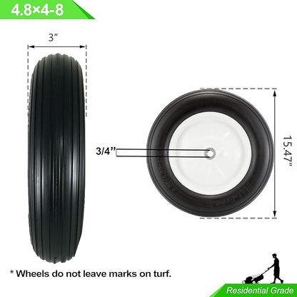 Set of 2 Wheelbarrow Tire 4.80/4.00-8 Flat-Free with 3/4 & 5/8 Wheel Bearing, 3-6" Hub 16" Solid Rubber Wheel Barrel Tires Non-Slip for Yard Cart Garden Wagon (Black)