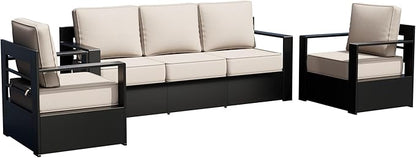 Outdoor Patio Furniture Set, 3-Piece Aluminum Patio Conversation Set All-Weather Metal Outdoor Sectional with 6 Inch Thick Cushions, Deep Setting for Garden, Outside and Porch