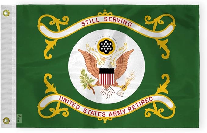 AGAS US Army Retired Boat Flag 12x18 inch - Printed 200 Denier Nylon - Double Stitched Edges Canvas Header Brass Grommets - Indoor/Outdoor United States Army Retired Boat Flag