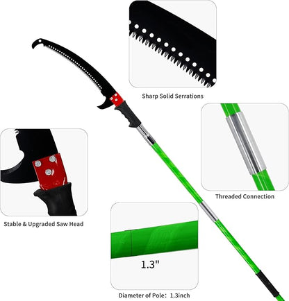 26 Feet Tree Pole Pruner Manual Branches Trimmer Extension Cut Tree Branch Garden Tools Loppers Hand Pole Saws (With Scissors)