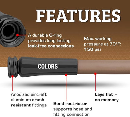 Flexzilla Colors Garden Hose 5/8 in. x 100 ft., Lightweight All-Weather Water Hose, Durable and Flexible, Leak-Free Connections, Brown Mulch