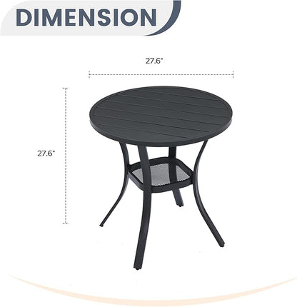 VICLLAX Round Patio Dining Table, Metal Outdoor Bistro Table with Storage Shelf for Balcony Garden Deck, 27.6 Inch Black