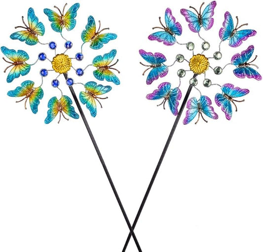 Viveta 2Pack Garden Wind Spinners,Outdoor Metal Butterfly Wind Sculpture, Windmill Wind Spinner for Outdoor Yard Patio Lawn & Garden,12.5''Dia