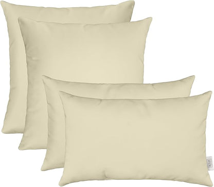 RSH DECOR: Sunbrella Lumbar & Square Pillows Set of 4 | 20" x 12" & 17" x 17" | Water and Fade-Resistant Performance Fabric | Outdoor Throw Pillows for Patio Furniture | Canvas Antique Beige
