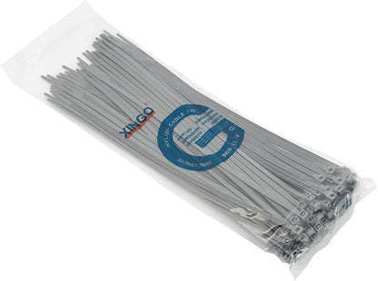 XINGO 100PCS Cable Zip Ties Heavy Duty, Premium Nylon Plastic Wire Ties with 50 Pounds Tensile Strength, Self-Locking Black Nylon Zip Ties for Indoor and Outdoor (12 inch, Silver)
