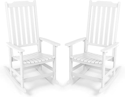 Outdoor Rocking Chairs Set of 2, Oversized All Weather High Back Porch Rocker, Patio Rockers for Outside