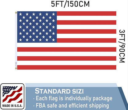 American US Flag 3x5 FT 100% Made in The USA- Heavy Duty Vibrant Colors Double Sided United States Flag with 2 Brass Grommets for Home/Company/Indoor Outdoor Decoration (FMAA Certified)