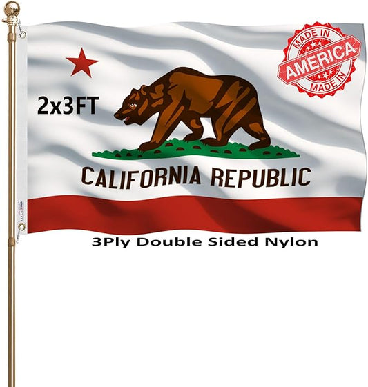 California Republic State State Flags 2x3 Outdoor Heavy Duty Double Sided Nylon Vivid Color Anti-Fading with 2 Brass Grommets for Home/Company/Indoor Outdoor Decoration