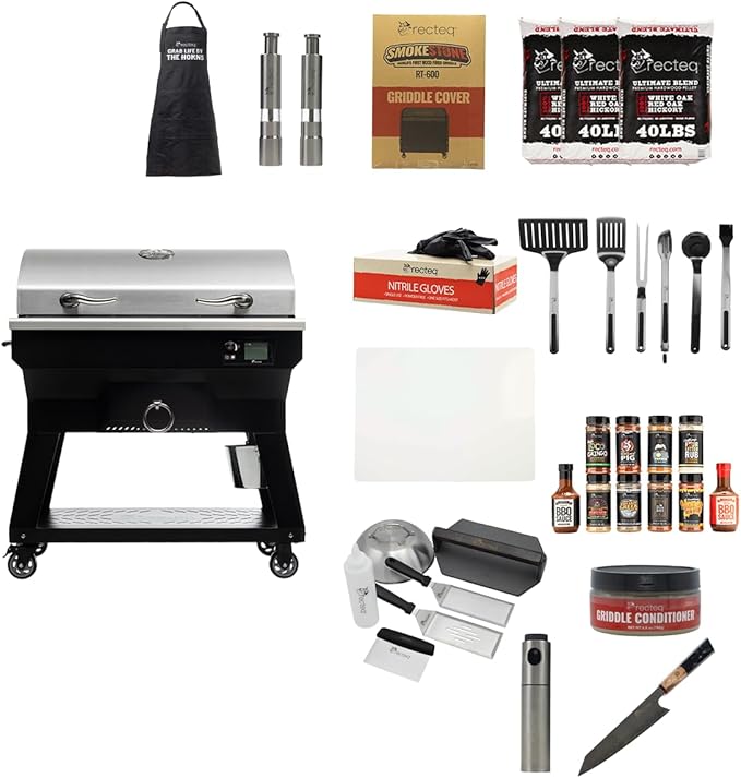 Recteq Pellet Grill SmokeStone 600 - WiFi Enabled Wood Pellet Griddle Grill with Even Temperature, SmokeStone 600 + Griddle Master Bundle