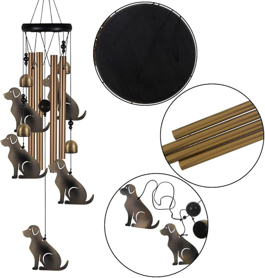 Garden Dog Wind Chimes Outdoor Indoor Decor - with 4 Tubes 4 Bells 5 Dogs Wind Chime, Mobile Romantic Dog Wind Catcher, Dogs Windchimes for Home, Mom Gifts, Balcony, Tree, Festival, Garden Decoration