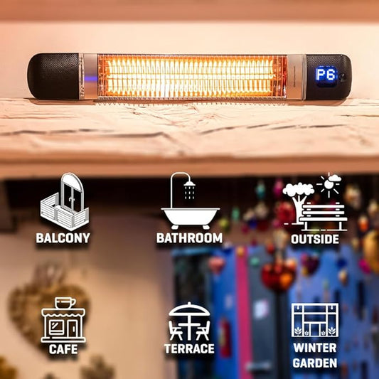 Infrared Patio Heater, Carbon Wall Mounted Heater 300/1500W, 6 Heat Modes Outdoor Heater, IP55 Waterproof, Instant Heat in 3 Seconds, Remote Control (BLACK)