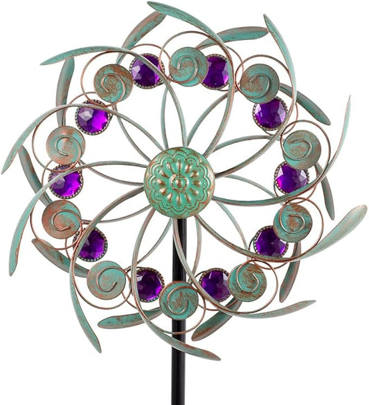 Viveta Outdoor Wind Spinners, 13" Metal Wind Sculpture with Stable Stake, Double-Sided Windmill,Wind Spinner for Yard and Garden