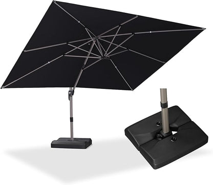 PURPLE LEAF Patio Umbrella with Base Included, 10‘×13’ Outdoor Aluminum Cantilever Umbrella with 360° Rotation, Aluminum Large Offset Umbrella for Outdoor Garden Pool, Black