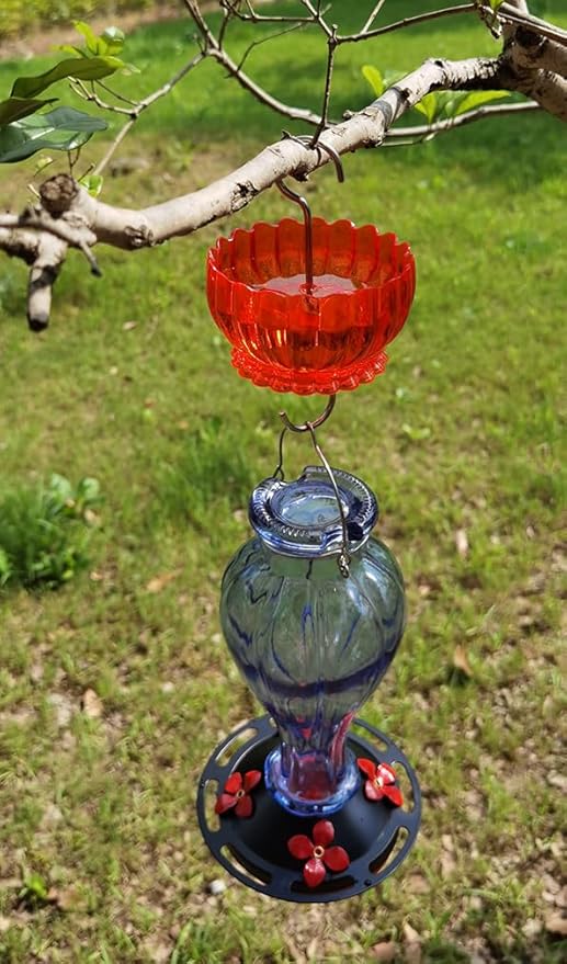 Extra Large Ant Moat for Hummingbird Feeder - Pack of 2PC x 9 OZ Capacity Insect Guard Red Daisy