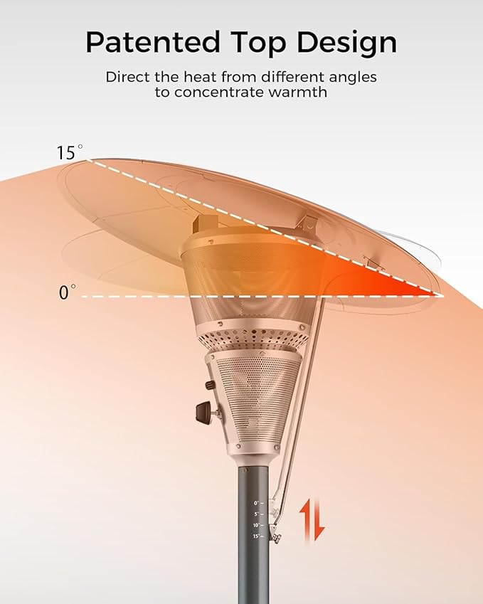 50,000 BTU Patio Heater for Outdoor Use With Adjustable Heat Focusing Top, Portable Propane Patio Heater with Wheels, Stainless Steel Burner for Porch Deck Garden (Grey)