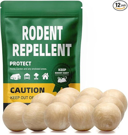 Rodent Repellent Balls Indoor/Outdoor Mice Repellent Indoor, Rat Repellent for Outside, Outdoor Mouse Repellant, Peppermint Balls for Rodents, Rat Repeller for Car Engines 12Pack