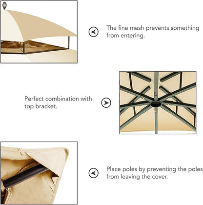 Hugline Outdoor Replacement Canopy Top Double Tier Gazebo Roof Cover for Lowe's Allen Roth 10x12 Gazebo #GF-12S004B-1 (Beige)