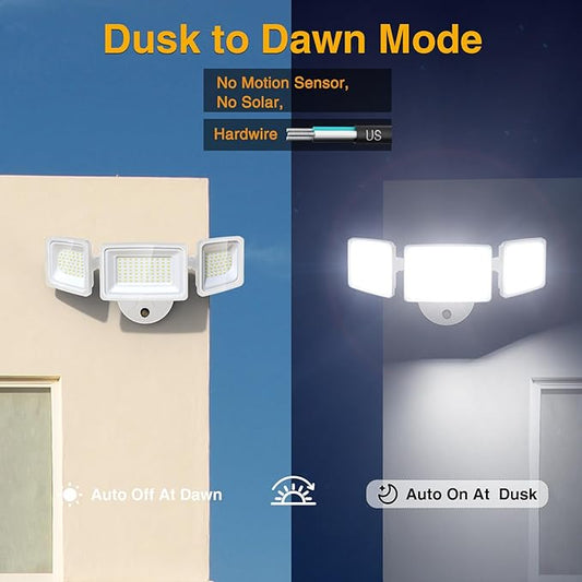 Onforu Dusk to Dawn Outdoor Lighting,100W 9000LM Bright LED Flood Lights,IP65 Waterproof 3 Adjustable Heads Security Lights Fixture,6500K White OutdoorLighting for Garage,Patio,Yard