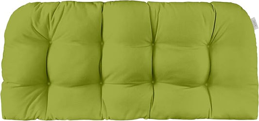 RSH DECOR: Sunbrella Tufted Wicker Loveseat Cushion | 44" x 22" | Outdoor Settee Cushion for Patio Furniture | Crafted with Sunbrella Performance Fabric| Canvas Macaw