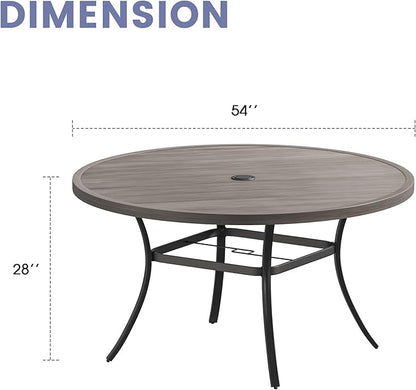 VICLLAX Outdoor Patio Round Dining Table, 53"x 53" Metal Slatted Round Tabletop with Adjustable Umbrella Hole for Deck Lawn Garden Backyard, Antique Grey