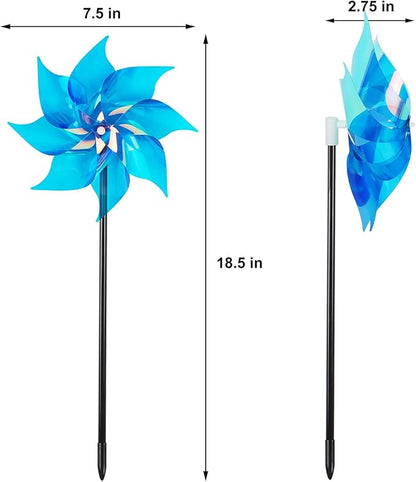 Hausse 10 Pack Reflective Pinwheels Wind Spinner, Extra Sparkly Pinwheel with Stakes, Bird Repellent Blinder Devices Deterrent to Scare Birds Away from Yard Patio Farm Garden, Transparent Blue