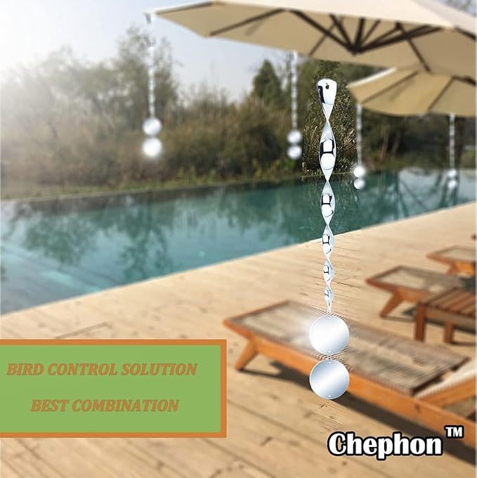 Bird Scare Rods with Reflective Discs Reflectors - Bird Spinner Scare Device of Twisting Rods and Disks to Keep Birds Away Like Woodpecker and Pigeon - 6 Pack