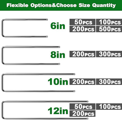 AMAGABELI GARDEN & HOME 6 Inch 500 Pack Galvanized Landscape Staples 11 Gauge Anti-Rust Heavy Duty Garden Staples Plant Cover Stakes U-Shaped Sod Pins Ground Fence Stakes for Weed Barrier Fabric