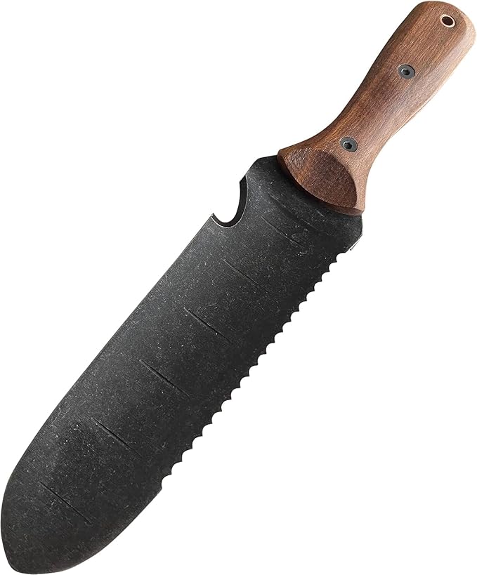 Garden Guru Hori Hori Gardening Knife for Weeding Digging Pruning & Cultivating - Stainless Steel Full Tang Blade Walnut Wood Handle Marks for Measuring Planting Depth Nylon Sheath for Storage (4pack)