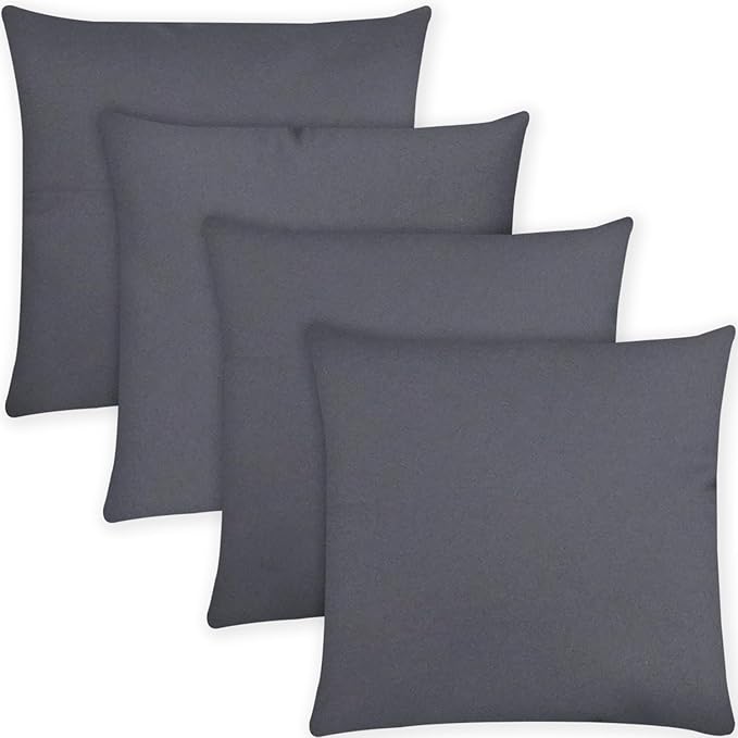 Covers & All Premium Square Throw Pillow Inserts with Covers Set of 4, 12x12 Inches Charcoal Gray, Decorative Cushions for Couch Sofa Home Decor Office Travel UV Resistant Waterproof Soft Cushions