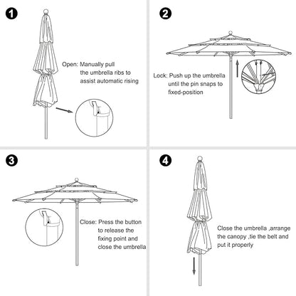 EliteShade USA 10-Year-Non-Fading 11Ft 3 Tiers Patio Market Umbrella Outdoor Cylinder Auto Push-up Table Umbrella with Ventilation, Antique Beige